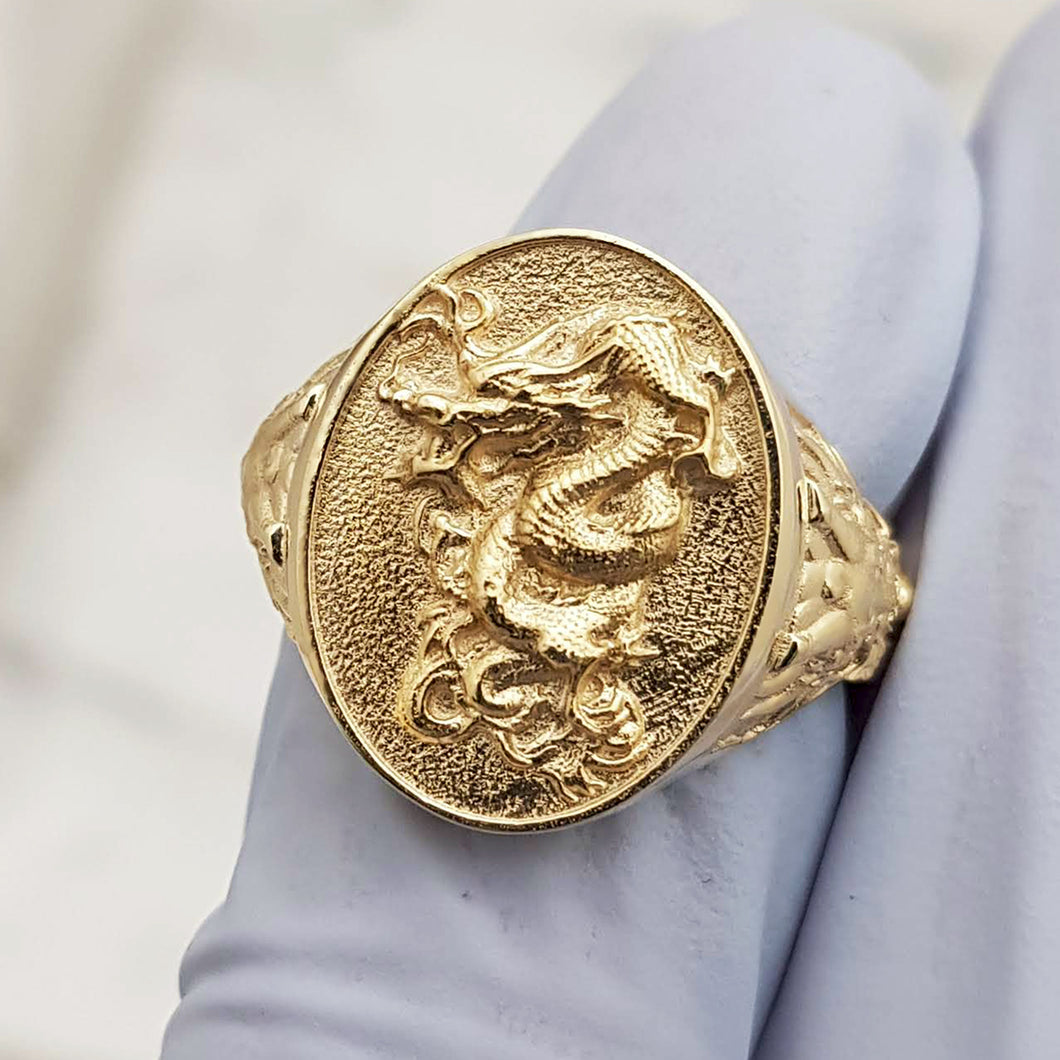 women's and men's dragon ring in 14k and 18k gold