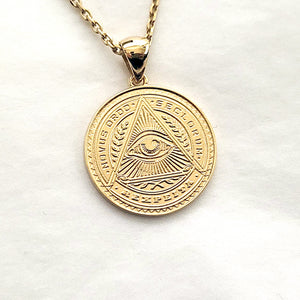 18k 14k gold circle eye of providence necklace pendant 1 Large for men