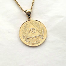 Load image into Gallery viewer, 18k 14k gold circle eye of providence necklace pendant 1 Large for men
