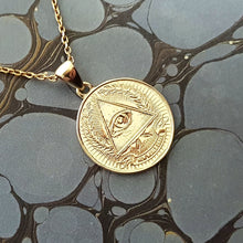 Load image into Gallery viewer, 14k 18k gold circle eye of providence necklace pendant 1 Medium for women and men
