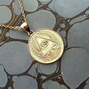 14k 18k gold circle eye of providence necklace pendant 1 Medium for women and men