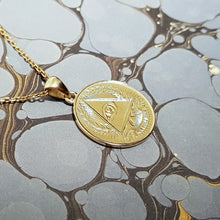 Load image into Gallery viewer, 14k 18k gold circle eye of providence pendant necklace 1 Medium
