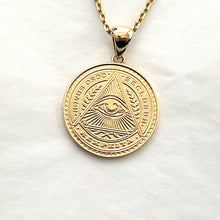 Load image into Gallery viewer, 18k 14k gold circle eye of providence necklace pendant 1 Large for men
