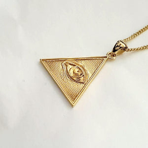 14k 18k gold triangle eye of providence pendant necklace 2