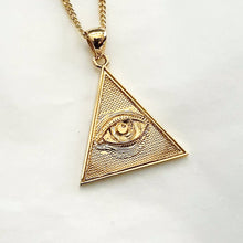 Load image into Gallery viewer, 14k 18k gold triangle eye of providence pendant necklace 2
