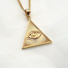 Load image into Gallery viewer, 14k 18k gold triangle eye of providence pendant necklace 2
