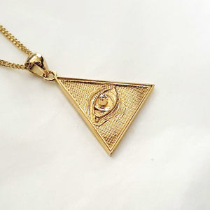 14k 18k gold triangle eye of providence pendant necklace 2