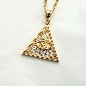 14k 18k gold triangle eye of providence pendant necklace 2