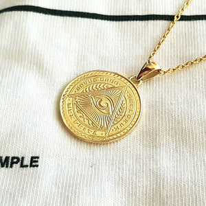 14k 18k gold circle eye of providence pendant necklace 1 Medium