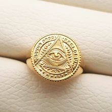 Load image into Gallery viewer, 14k 18k gold circle Eye of Providence ring for men and women
