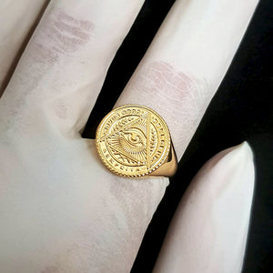 14k 18k gold circle Eye of Providence ring for men and women