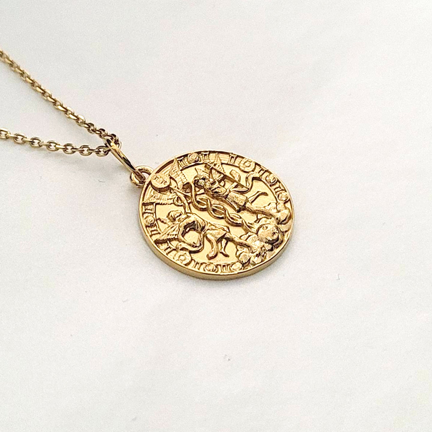 14K 18K Gold Men's Circle Korean Phoenix Pendant Necklace 2 14K Yellow Gold / 2.1mm 52cm (20.47)