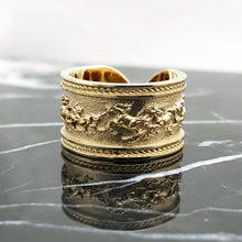 Load image into Gallery viewer, 14k 18k gold wide galloping horses ring
