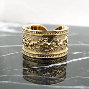 14k 18k gold wide galloping horses ring
