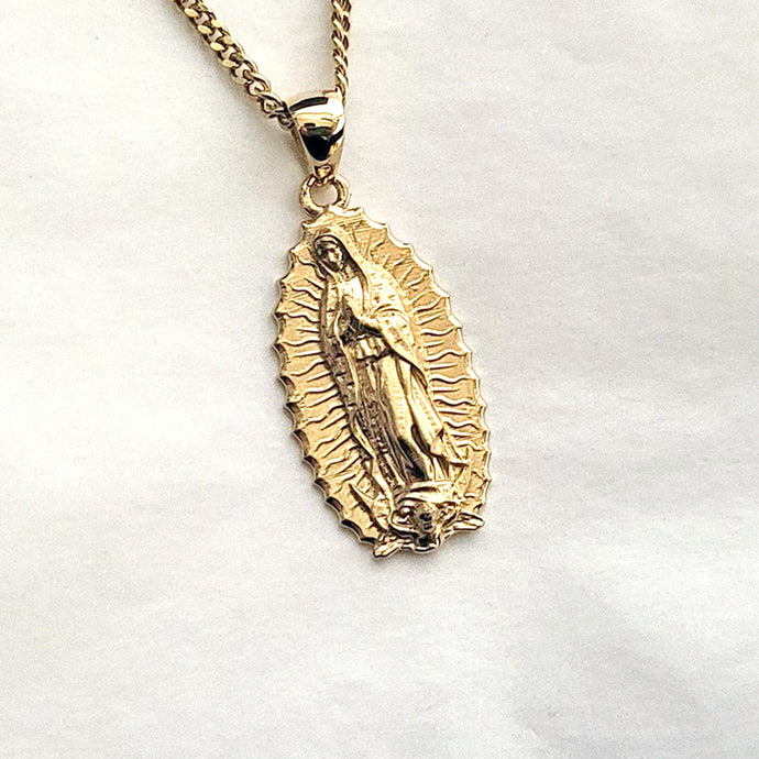 virgin Mary our lady of Guadalupe pendant necklace 14k and 18k gold for men and women