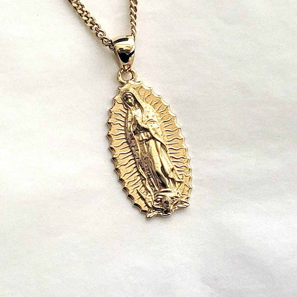 virgin Mary our lady of Guadalupe pendant necklace 14k and 18k gold for men and women
