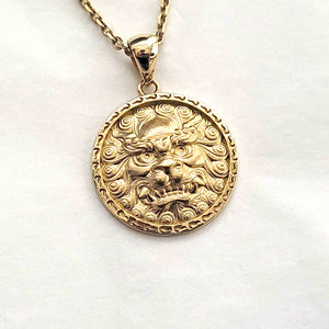 14k 18k gold haetae korean lion necklace pendant 1 Large 25mm for men
