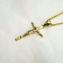 Load image into Gallery viewer, 14k 18k gold crucifix cross necklace pendant 1 Medium 27mm for women and men
