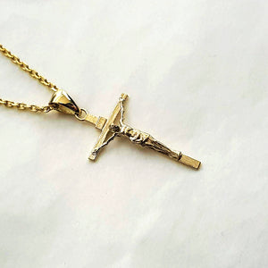 14k 18k gold crucifix cross pendant necklace 1 Small 27mm