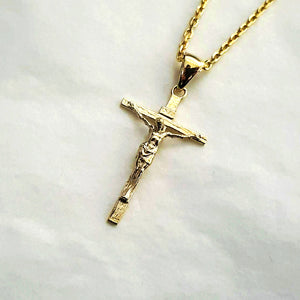 14k 18k gold crucifix cross necklace pendant 1 Medium 27mm for women and men