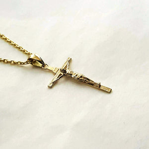 14k 18k gold crucifix cross necklace pendant 1 Medium 27mm for women and men