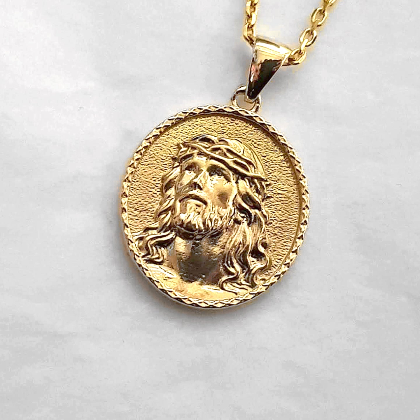 14k 18k gold oval Jesus pendant necklace