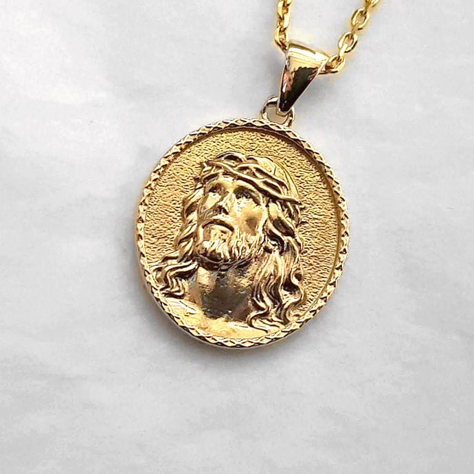 women's and men's Jesus pendant necklace in 14k and 18k gold, with an oval shape
