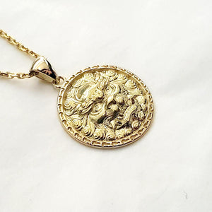 14k 18k gold Haetae Korean lion pendant necklace Medium