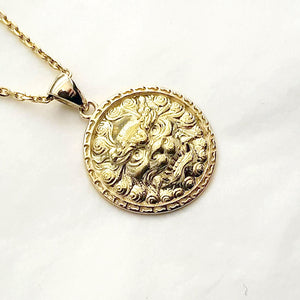 14k 18k gold Haetae Korean lion pendant necklace Medium
