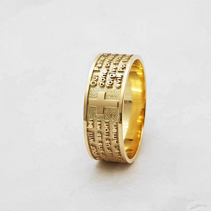 women's and men's lord's prayer ring in 14k and 18k gold