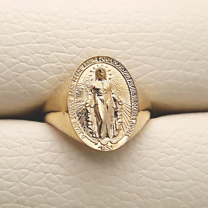 miraculous medal ring in 14k and 18k gold for women