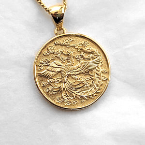14k 18k gold circle korean phoenix necklace pendant 2 for men