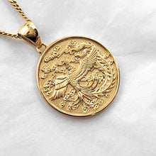 Load image into Gallery viewer, 14k 18k gold circle Korean phoenix pendant necklace 2
