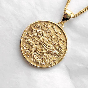14k 18k gold circle Korean phoenix pendant necklace 2