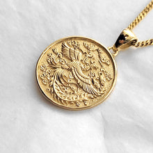 Load image into Gallery viewer, 14k 18k gold circle Korean phoenix pendant necklace 2

