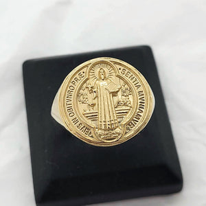 men's saint Benedict ring in 14k and 18k gold