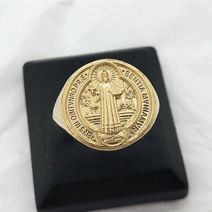 men's saint Benedict ring in 14k and 18k gold