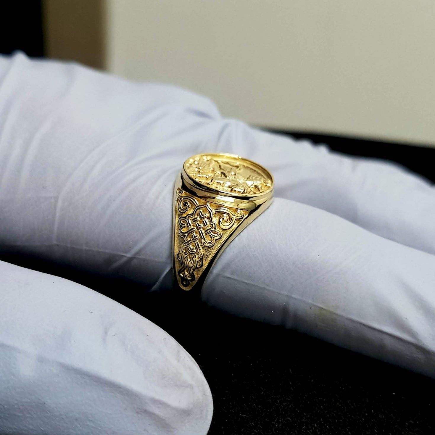 14k 18k gold men's circle st george ring 1