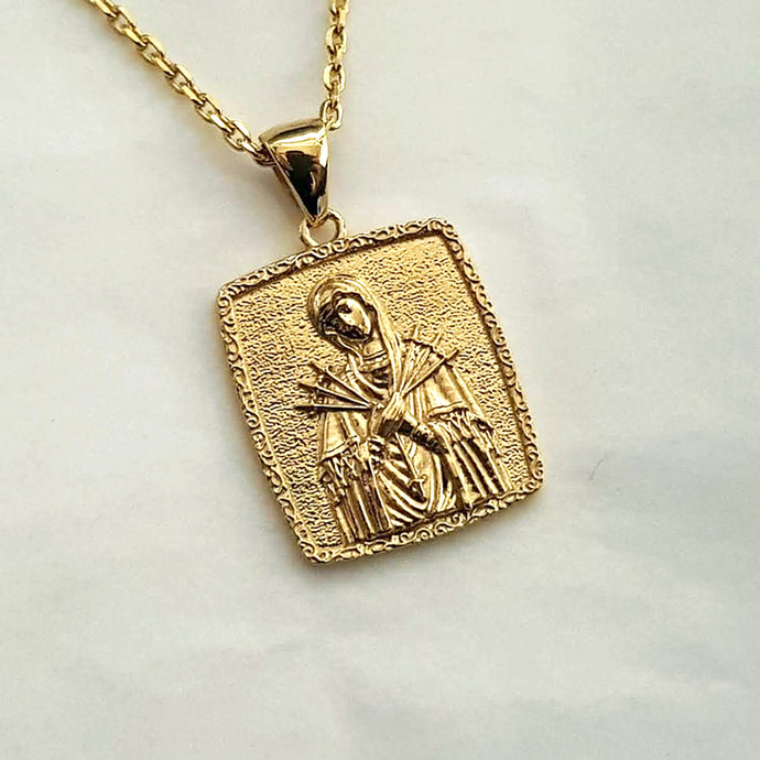 virgin Mary our lady of sorrows pendant necklace in 14k and 18k gold for women